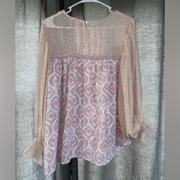 Entro Top Women’s Medium Pink Boho Peasant Cottagecore Long Sleeve Blouse - Picture 3 of 6